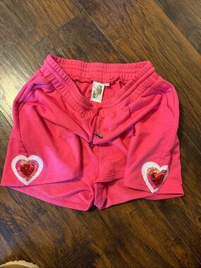 QUEEN OF SPARKLES Hot Pink Girls' Heart Sequin Shorts